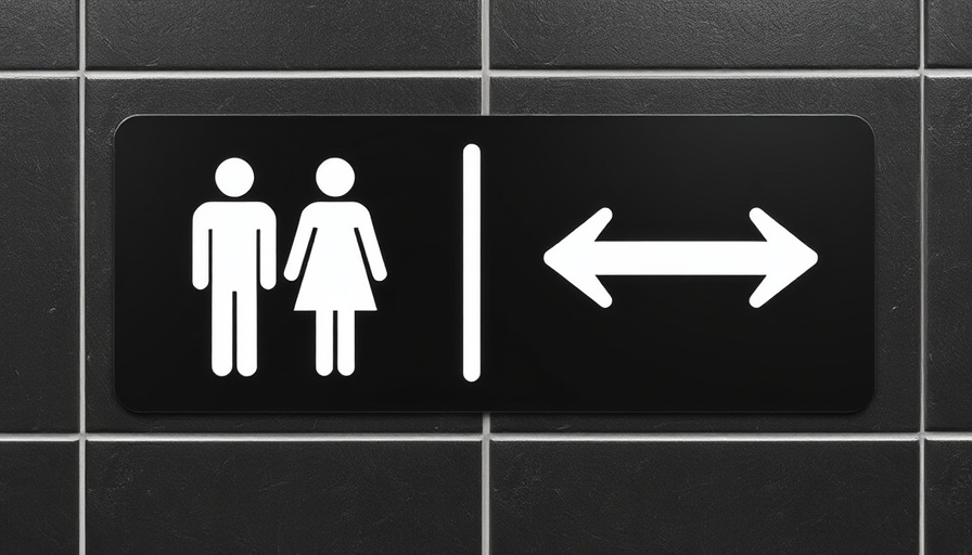 Texas Bathroom Bill: minimalistic bathroom sign on dark tiles.