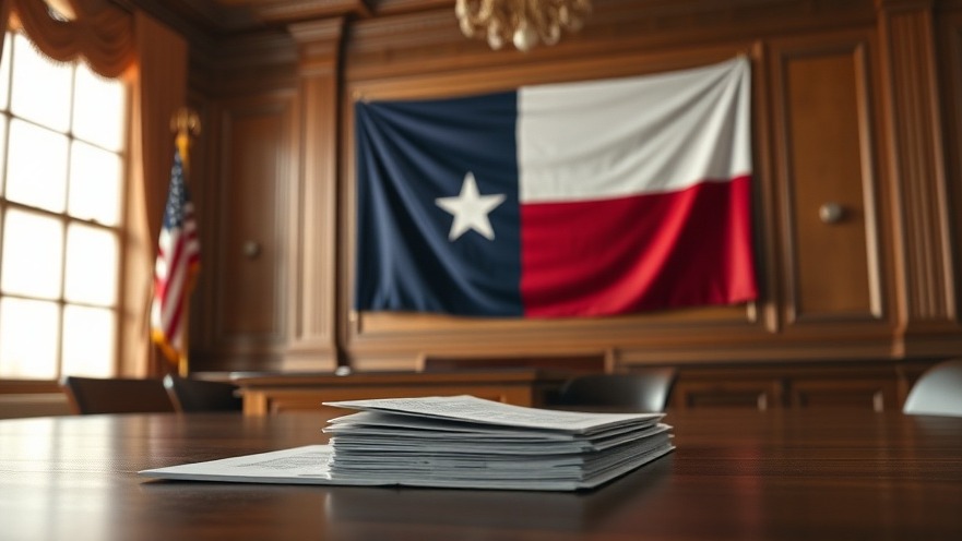 Texas flag in courtroom with documents highlighting crime safety in Texas.