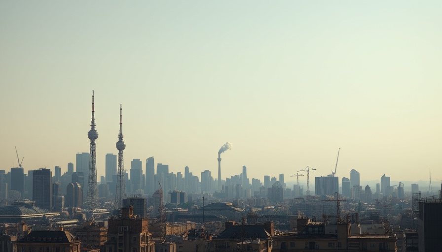 City skyline with smoke indicating conflict, Iranian incident.