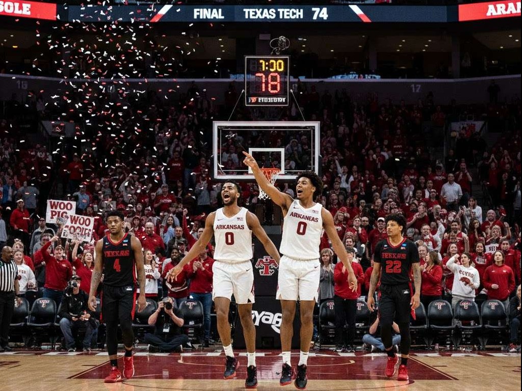 Arkansas basketball tem wins tough gsme over Texas Tech in Dallas.