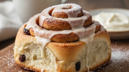 Glazed cinnamon bun close-up celebrating National Cinnamon Bun Day.