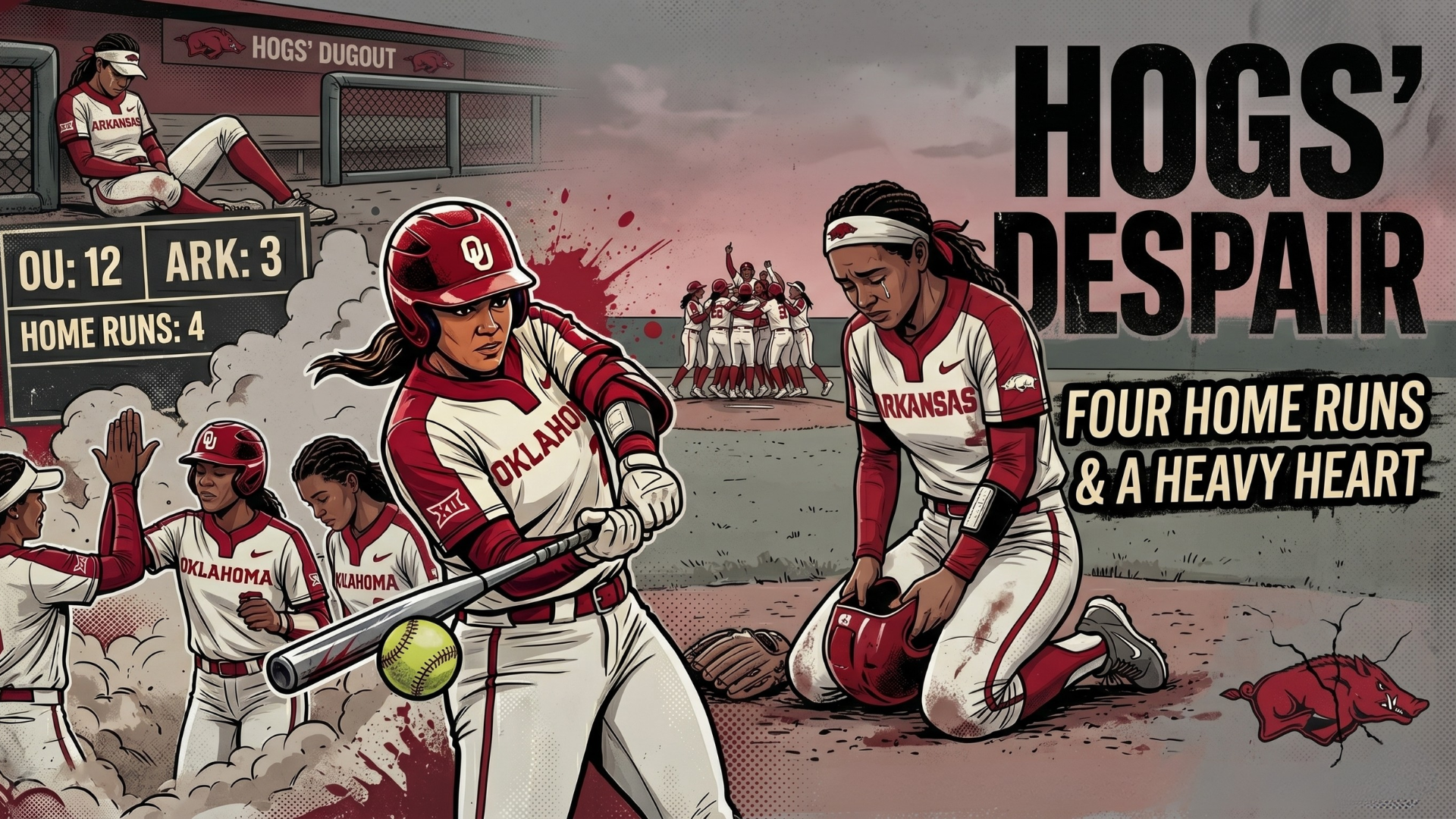 Oklahoma softball player runs amid cheering fans during Arkansas game.