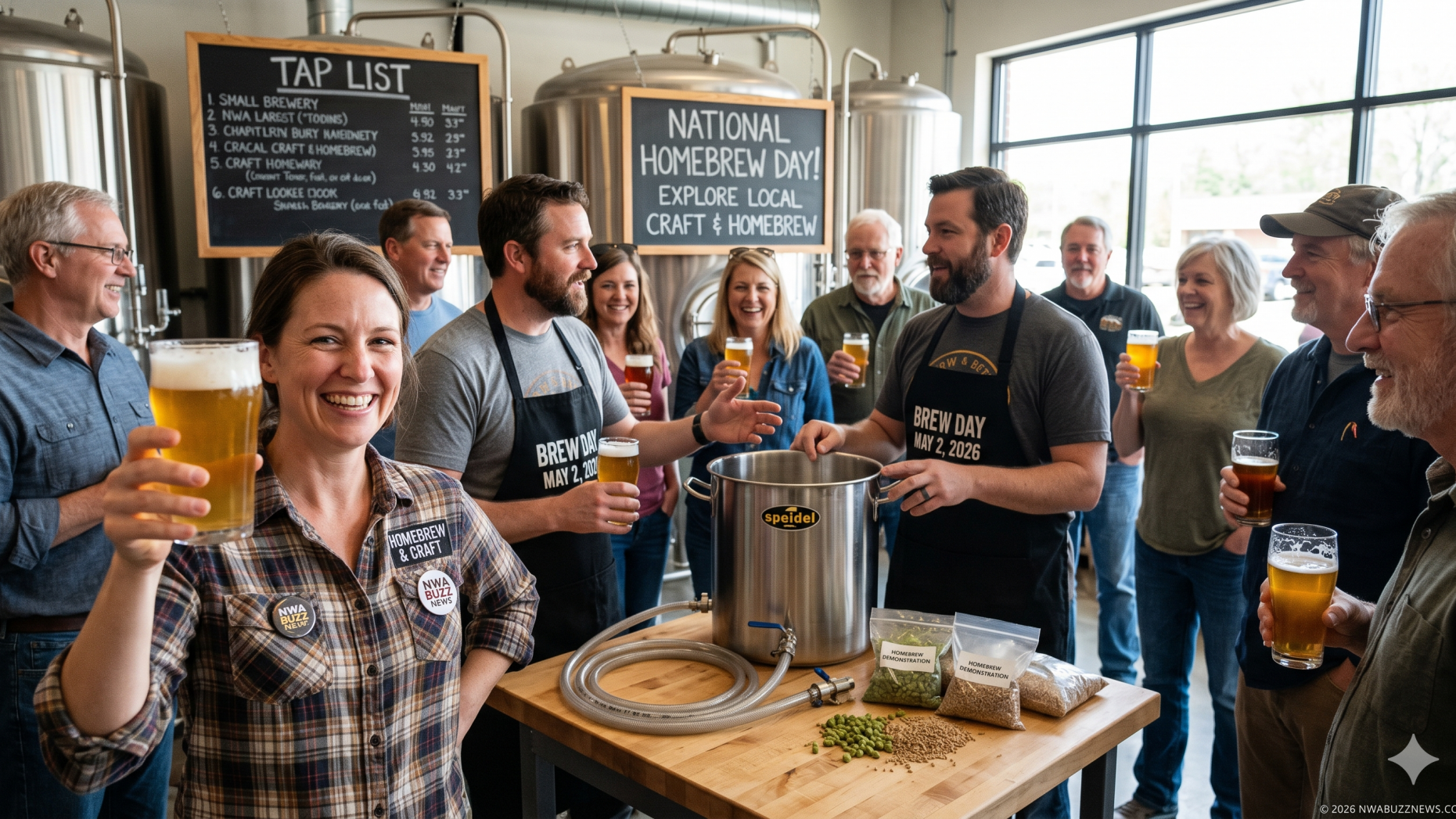 Man celebrating National Homebrew Day with frothy beer mug.