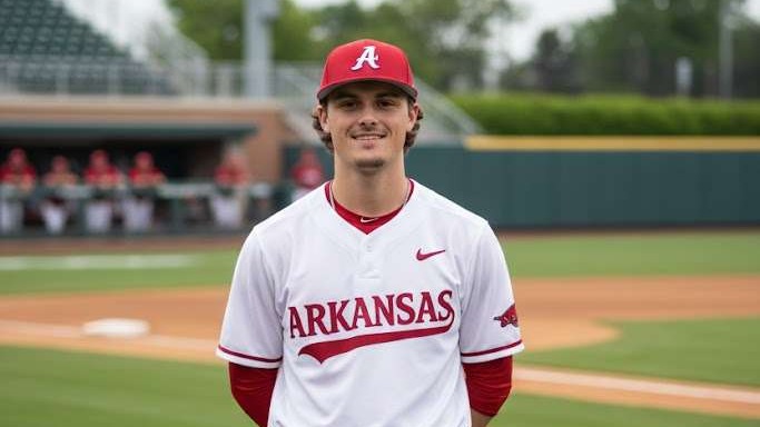 Holden Herring Razorbacks baseball player with stadium backdrop