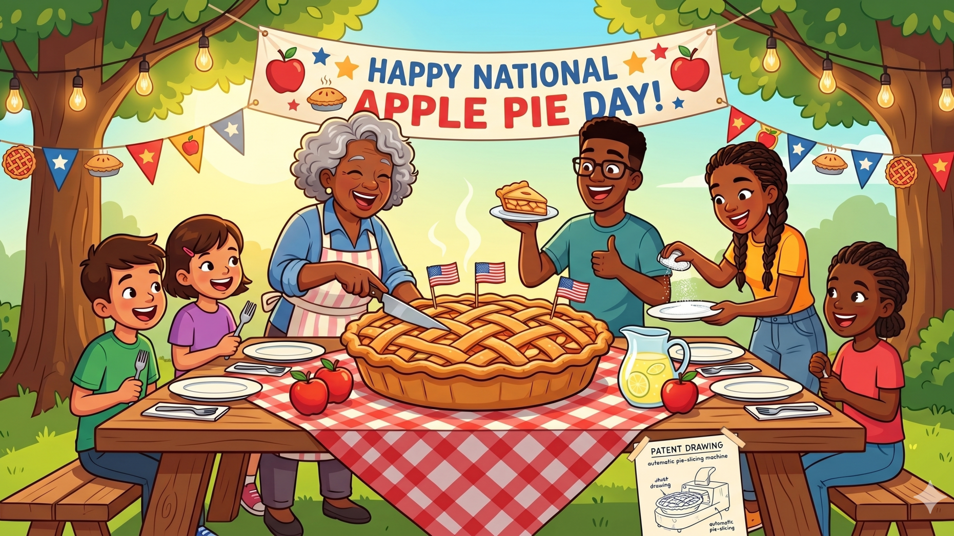Delicious apple pie slice on plate for National Apple Pie Day.