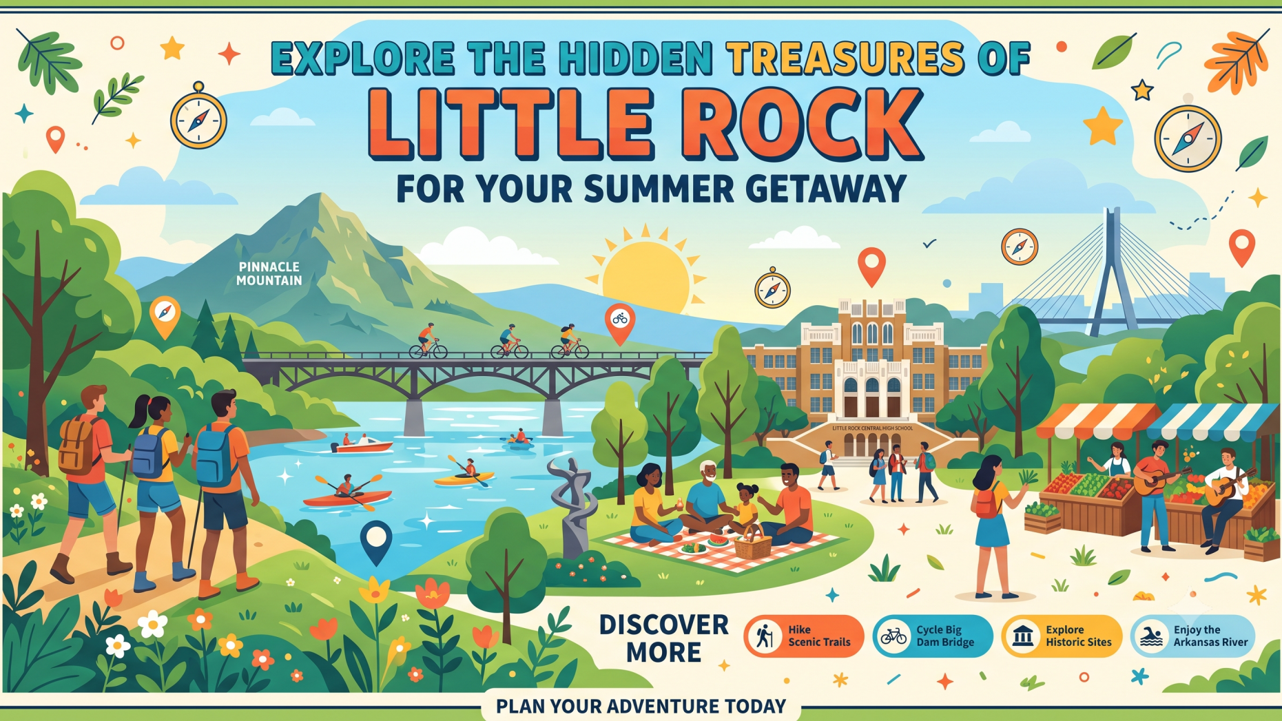 Spend This Summer in Little Rock, sunset skyline view.