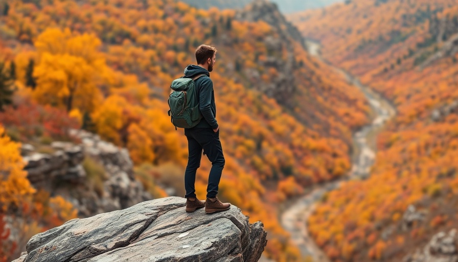 Hiker enjoying fall activities in Arkansas, surrounded by autumn colors.