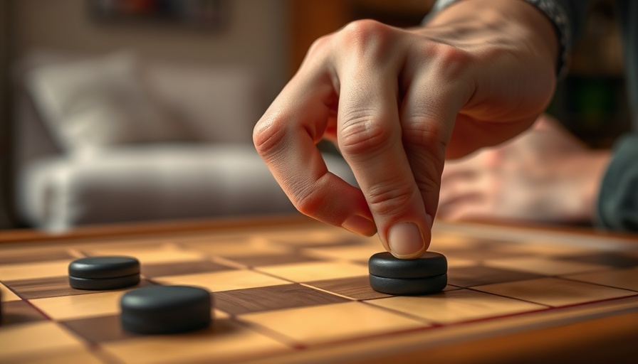 Close-up of hand playing a strategy game for National Train Your Brain Day.