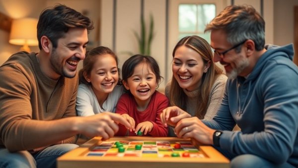 Family enjoying board game during National Game and Puzzle Week.