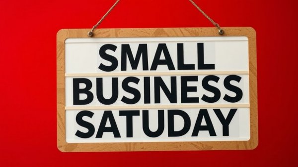 Bold Small Business Saturday sign on red background.