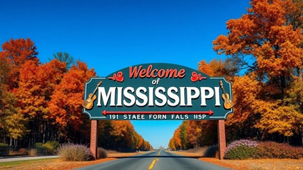 Vibrant welcome sign with musical motifs celebrating National Mississippi Day.