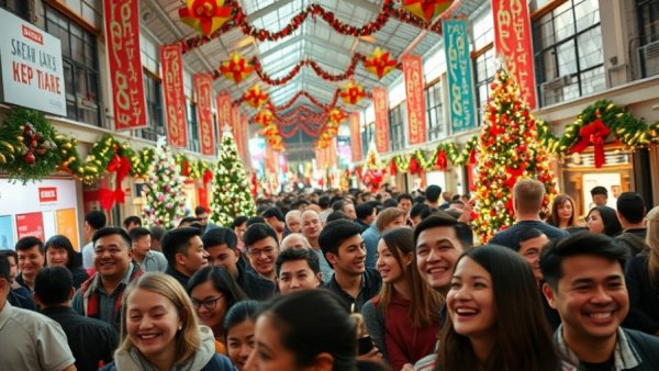 Springdale's La Posada Celebration with festive decorations and crowd.