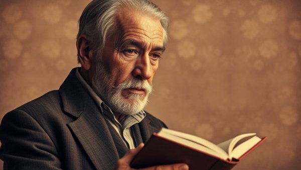 Vintage photo of an older man with book for Pretend to be a Time Traveler Day.