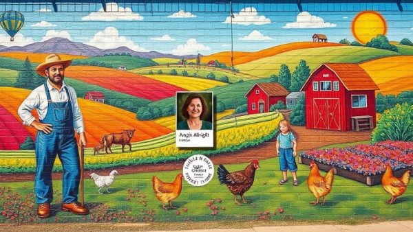 Shiloh Museum of Ozark History mural depicting vibrant farm life.