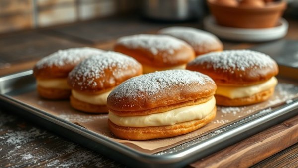 Éclairs on a tray for National Pastry Day.