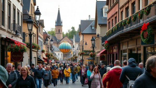 Charming street scene at Bentonville Christmas Parade with joyful crowds.