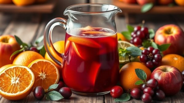 Colorful sangria with fruits for National Sangria Day Celebration.