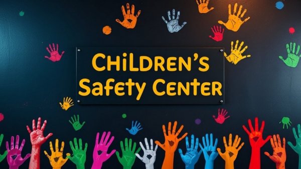 Arkansas nonprofit support depicted by a colorful handprint wall at a children's safety center.