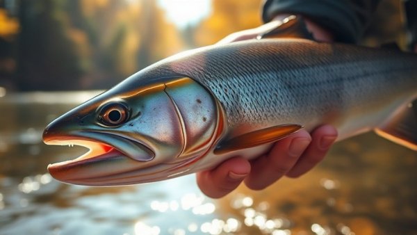 Fly fishing at Gaston's White River Resort, close-up of a freshly caught trout in sunlight.