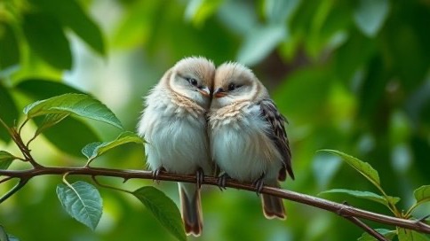Two birds on a branch celebrating National Bird Day.