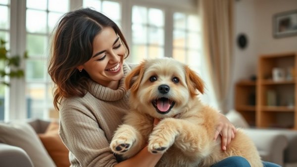 Joyful mother and daughter with dog on National Cuddle Up Day, cozy sofa.