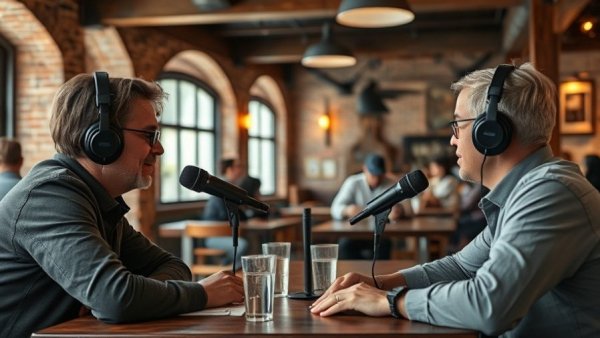 Podcast recording in a downtown Rogers restaurant during a weekend.