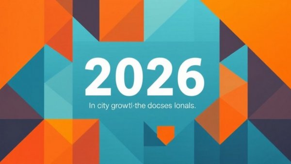 Geometric poster on cities growing the most in 2026 with bold colors and patterns.