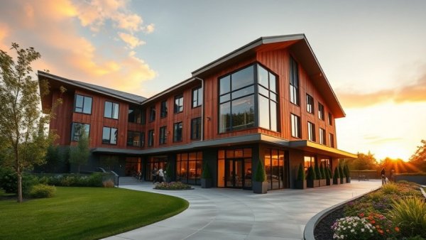 Stonebreaker boutique hotel with garden in sunset.