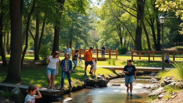 Community enjoying trail-oriented development in Northwest Arkansas park.