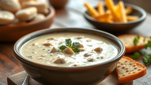 Bowl of clam chowder with toppings on National Clam Chowder Day