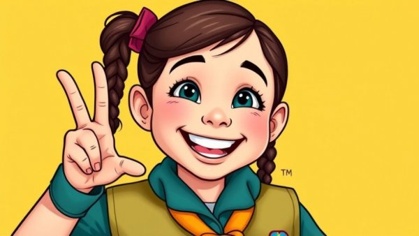 National Girl Scout Day: Smiling girl in Scout uniform making sign.