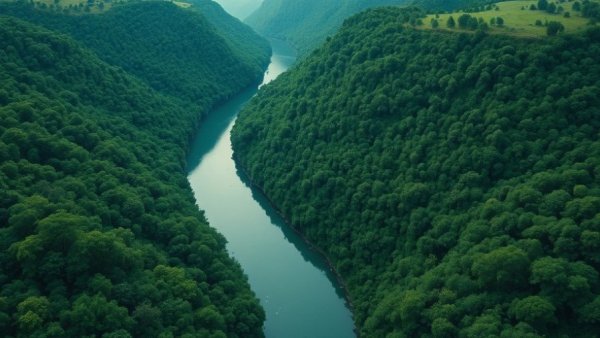 Scenic aerial view of a river in Arkansas, perfect for float trips.