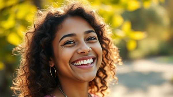 Smiling woman celebrating National California Strawberry Day outdoors