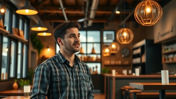 Man speaking inside Chuo Izakaya Rogers with rustic decor