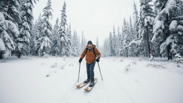 Adventurous man exploring snowy forest on National Jeep 4x4 Day