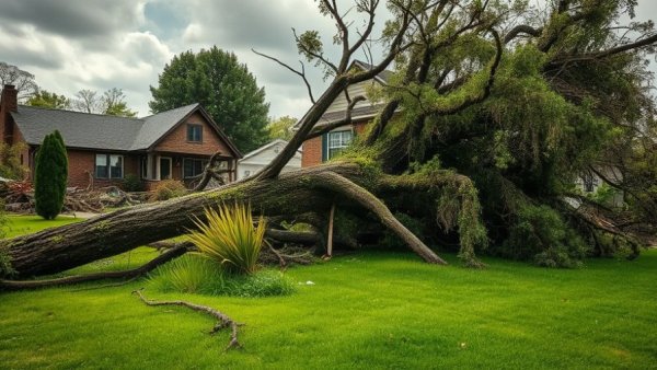Crawford County storm damage with fallen tree on house.