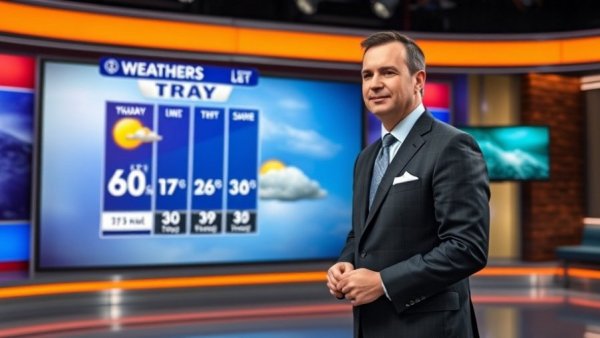 Weather presenter in studio delivering Easter weekend weather forecast