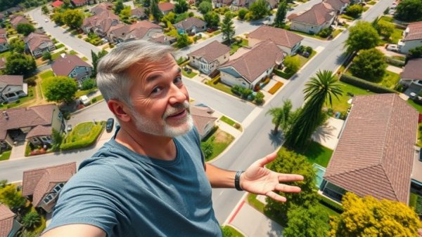 Curious man pointing at a suburban area, Best Place to Live in NWA.