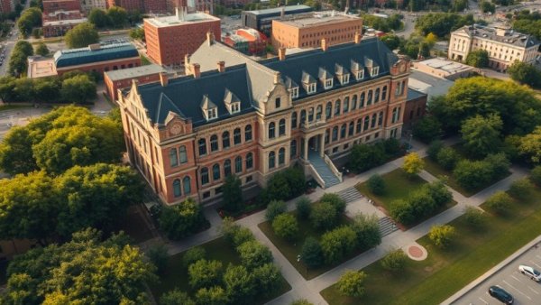 Aerial view of Superior Bathhouse Brewery, brewing excellence scene.