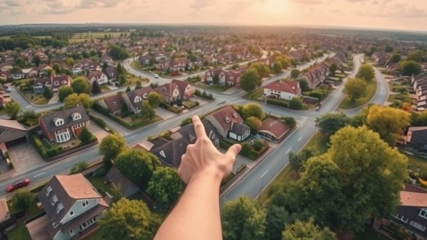 Suburban neighborhood view, person indicating best place to live in Northwest Arkansas.