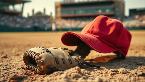 Baseball glove and red cap on the infield at Arkansas baseball series against Alabama.