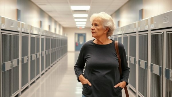 Woman in animal clinic hallway reflects on free spay and neuter services Rogers