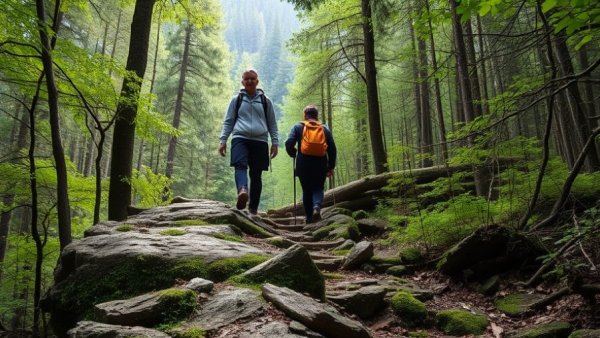 Hikers exploring trails in Arkansas for waterfall hikes.
