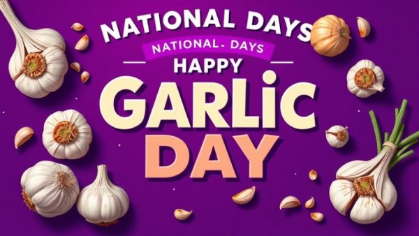 National Garlic Day featured on colorful April 19th poster.