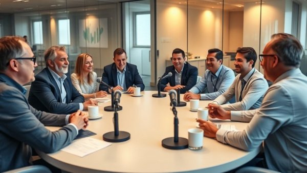 Dish Fundraiser Arkansas podcast discussion in a modern office.