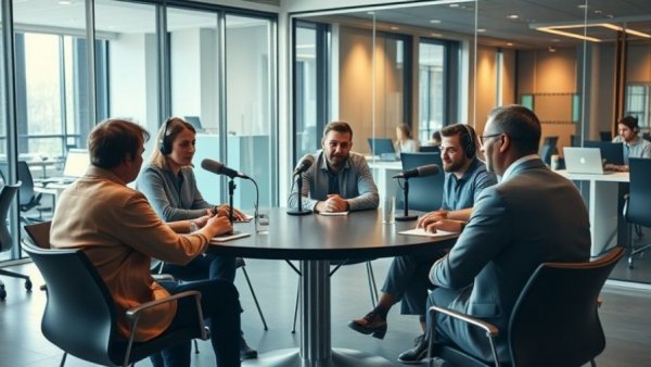 Arkansas Children's Northwest Fundraiser podcast discussion in modern office.