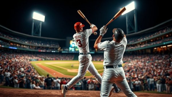 Arkansas baseball comeback moment, player mid-swing at night game.