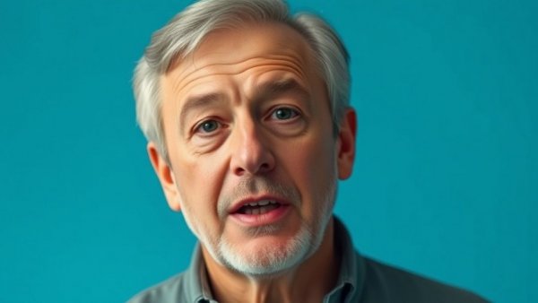 Middle-aged man delivering a message on Earth Day with blue background.