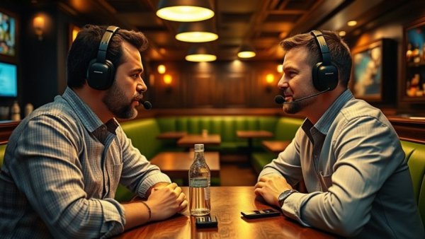 Casual conversation at Muselet Champagne Bar with microphones.