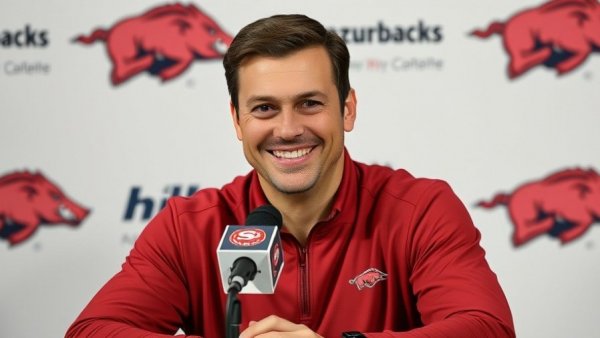 Arkansas Razorbacks coach discusses quarterback competition at press conference.